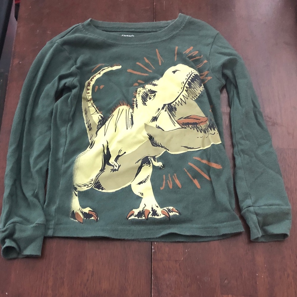 🧡 Carter's Dark Green Long-Sleeve Pj Tee with Yellow Dino Print